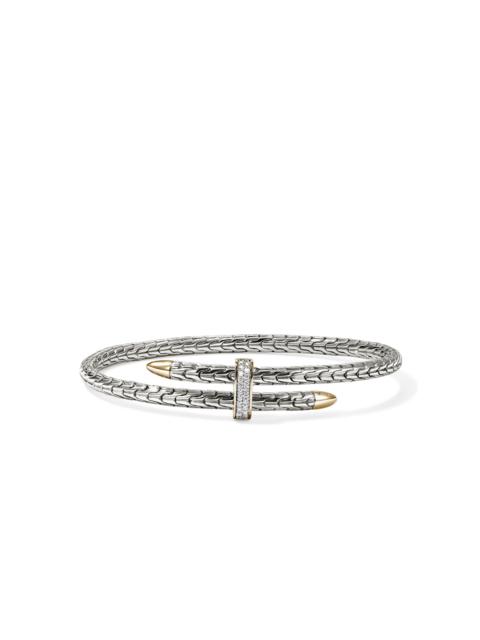 JOHN HARDY Spear Flex Cuff, Gold, Sterling Silver, Diamonds, 4MM