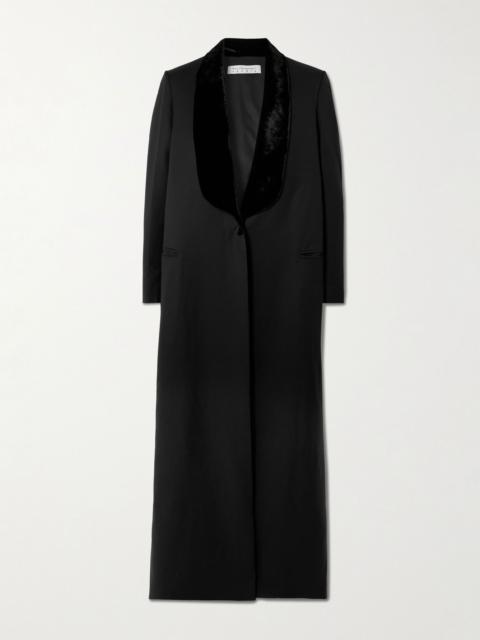 ABADIA Joud crushed velvet-trimmed wool-blend twill coat Black