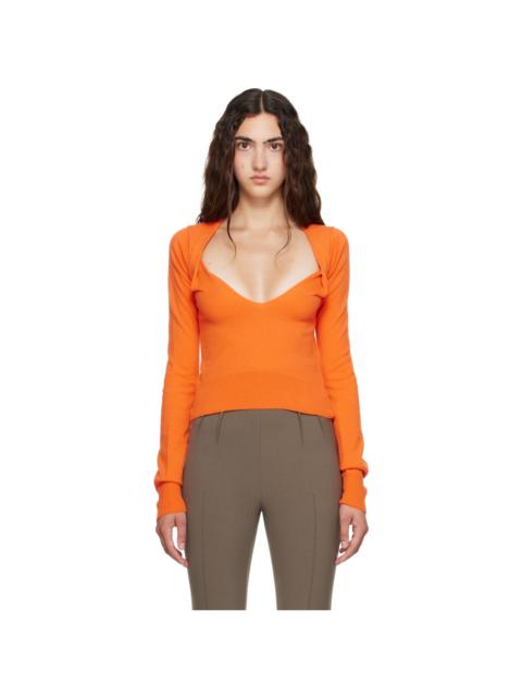 MUGLER Orange Cashmere V-Neck Knit Sweater