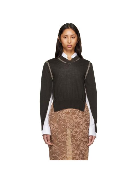 Acne Studios Brown Wrinkled V-Neck Sweater