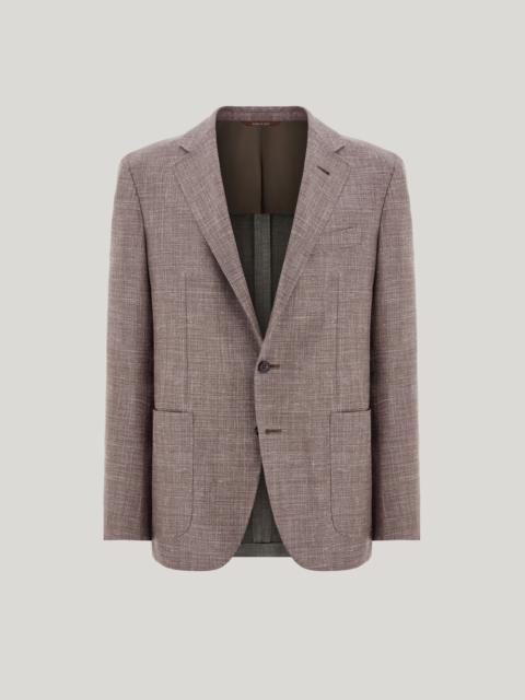 Canali WALNUT WOOL, SILK AND LINEN BLEND MODERN-FIT JACKET WITH MATTING EFFECT