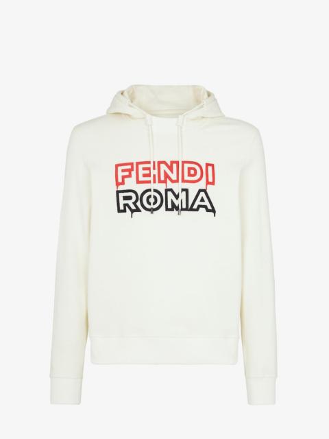 FENDI Regular-fit sweatshirt with hood and drawstring. Ribbed cuffs and hem. Made of white jersey with an 