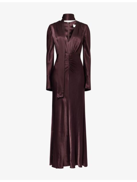 SHONA JOY La Lune Plunge-Neck Satin Maxi Dress