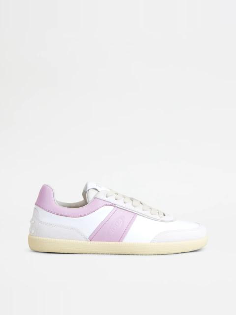 Tod's TOD'S TABS SNEAKERS IN SMOOTH LEATHER AND SUEDE - WHITE, VIOLET