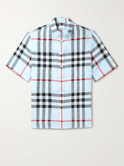 Oversized Camp-Collar Checked Linen Shirt