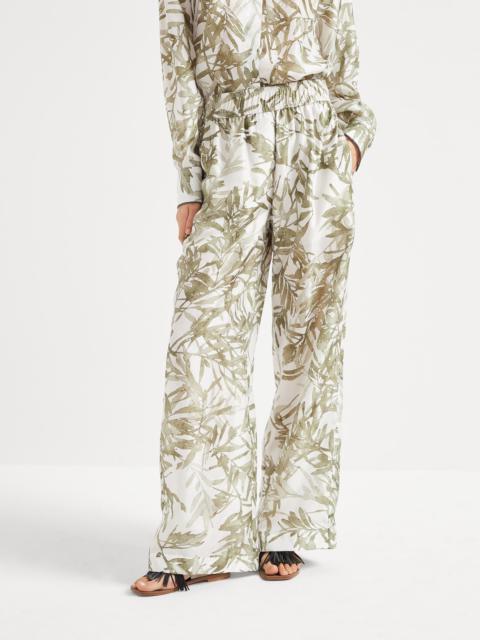 Brunello Cucinelli Silk herbarium print pongee pyjama-style loose trousers