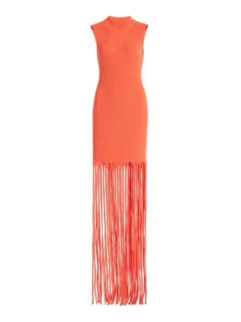 LAPOINTE Fringed Knit Maxi Dress coral