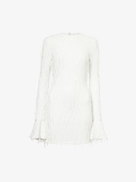 Fringed Open-Back Stretch-Woven Mini Dress