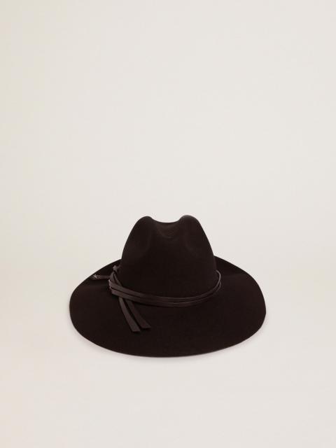 Black hat with woven leather strap