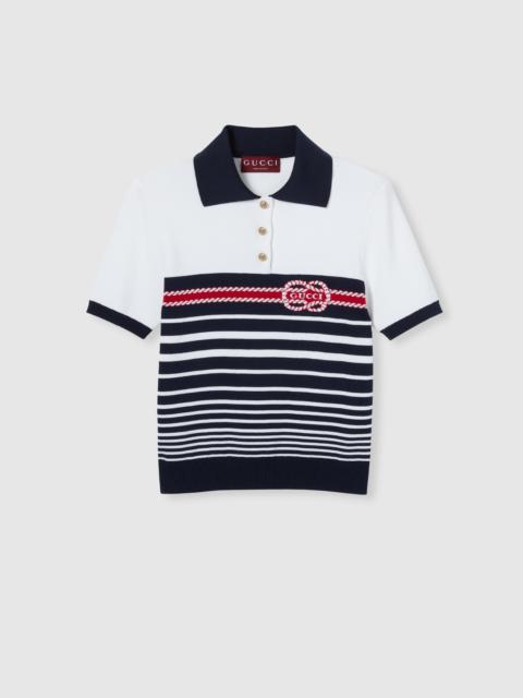 GUCCI Cotton stitch polo top with intarsia