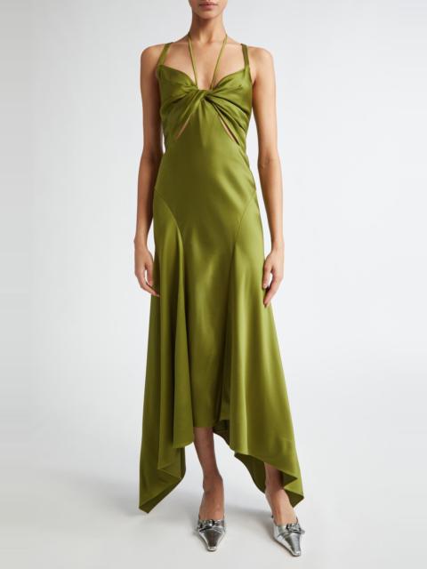 Monse MONSE Slashed Satin Halter Dress in Olive at Nordstrom