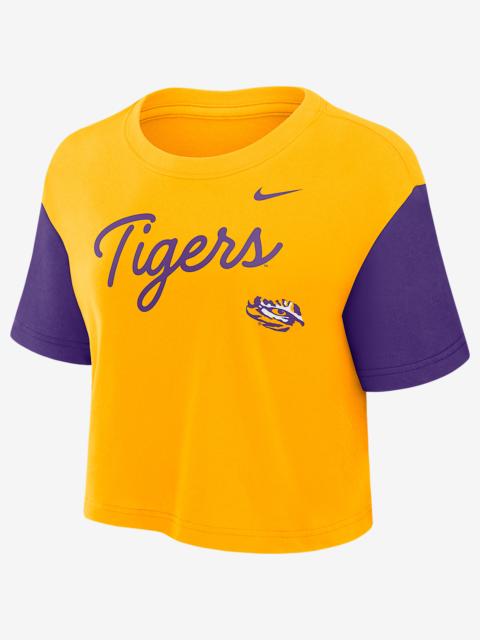 Nike LSU Script Women's Nike Dri-FIT College Cropped T-Shirt