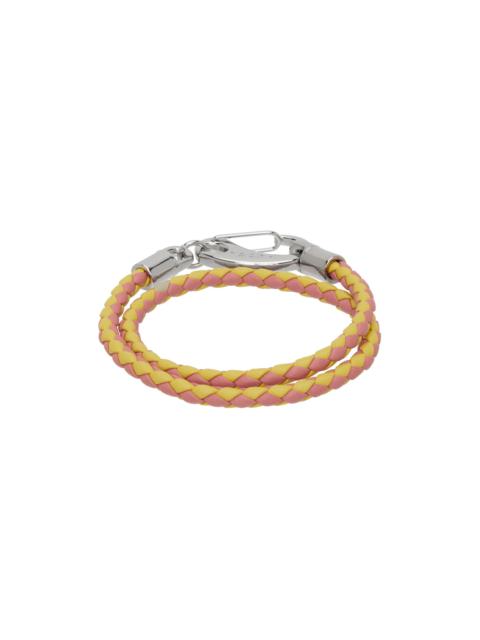 Yellow & Pink Braided Leather Bracelet