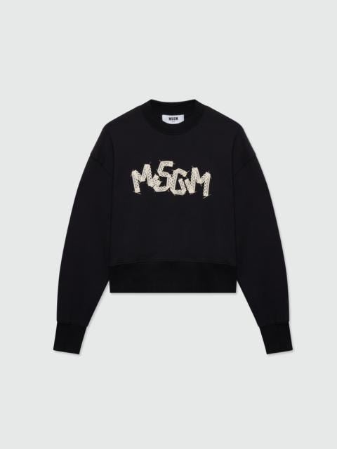 MSGM Black cotton sweatshirt with MSGM embroidery on the front