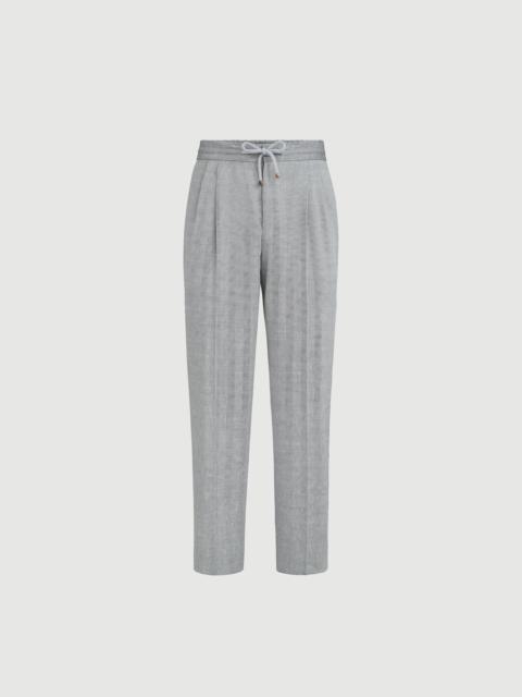 Brunello Cucinelli Linen and virgin wool chevron trousers with drawstring and double pleats