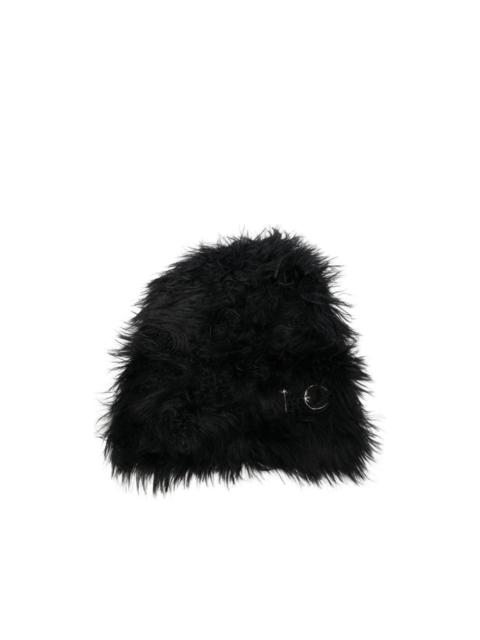 Thug Club faux-fur TC logo-plaque beanie hat