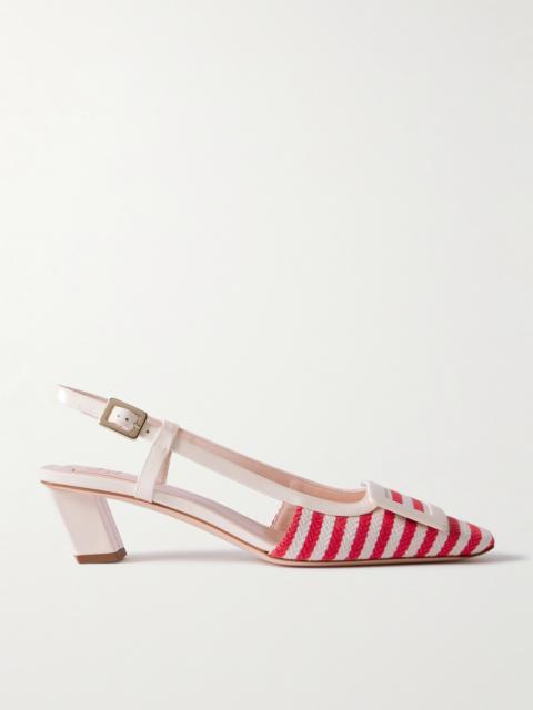 Roger Vivier Belle Vivier 45 Patent-leather Trimmed Striped Canvas Slingback Pumps