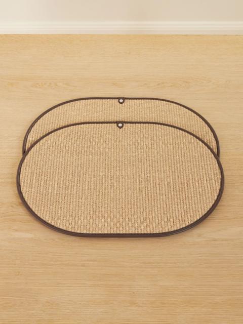 Brunello Cucinelli Set of two leather-trimmed woven raffia placemats Brown