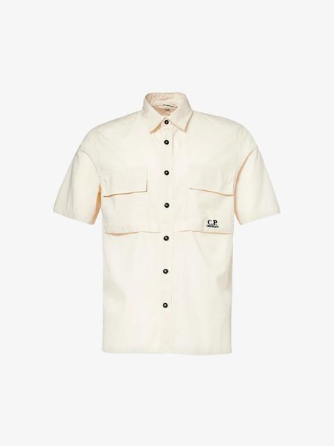 Brand-embroidered short-sleeved cotton shirt