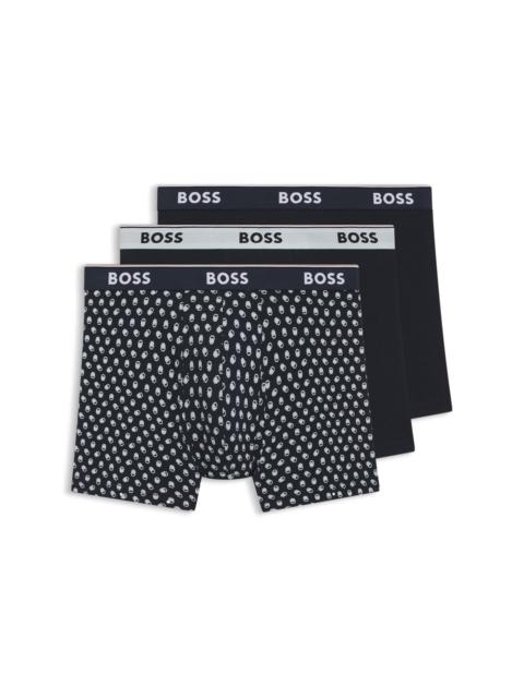 BOSS THREE-PACK OF STRETCH-COTTON BOXER BRIEFS WITH LOGO WAISTBAND