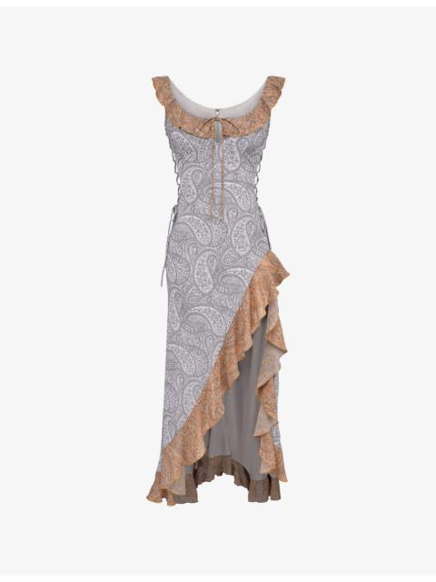 House of CB Aloura Georgette Ruffle Woven Maxi Dress