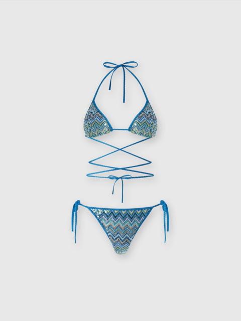 Missoni Zig zag lamé viscose bikini with sequins and lace to braid