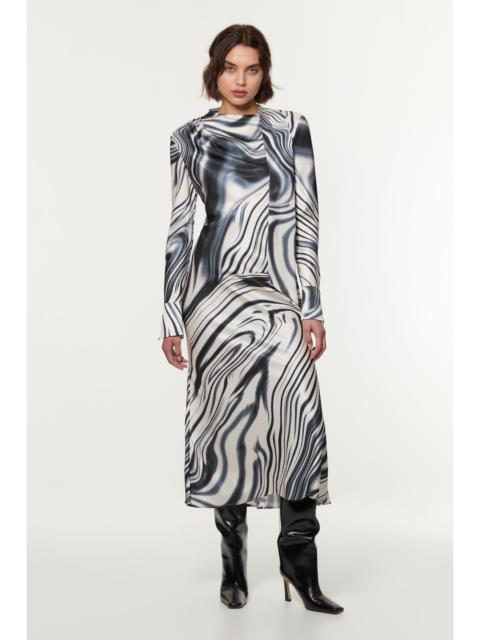 KAREN MILLEN Graduated Stripe Viscose Satin Bias Midi Dress