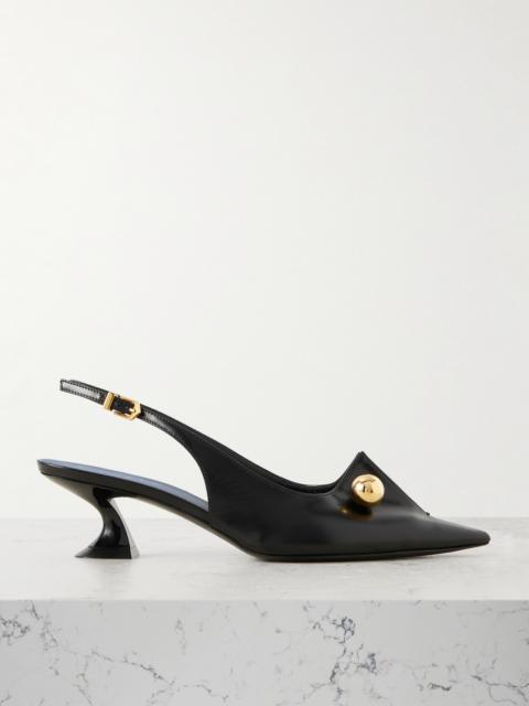 Lanvin Piercing Embellished Glossed-leather Slingback Pumps