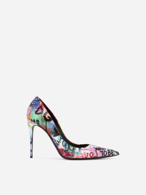 Graffiti-print patent leather pumps