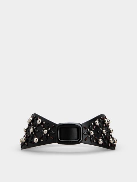 Roger Vivier Viv' Bustier Studs Choc Lacquered Buckle Belt in Leather
