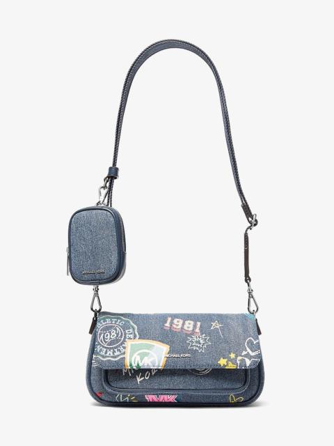 MICHAEL KORS Jet Set Travel Small Embellished Denim Crossbody Bag With Pouch