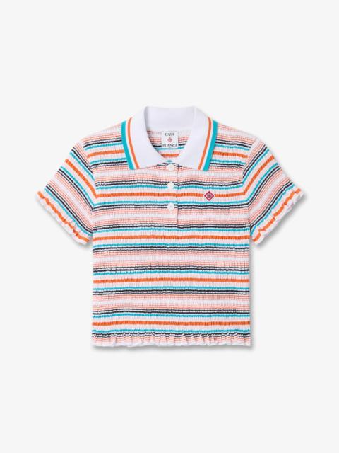 CASABLANCA Multicolour Striped Shirred Short Sleeve Polo Shirt | Casablanca Paris