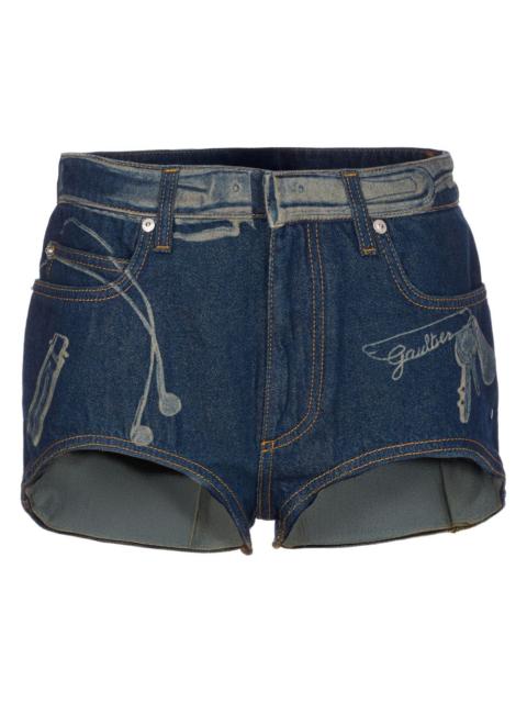 Jean Paul Gaultier denim printed mini shorts