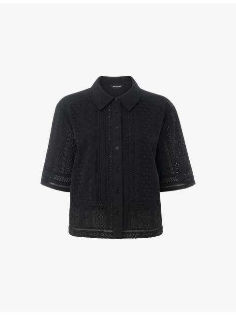 WHISTLES Broderie Short-Sleeve Button-Down Cotton Shirt