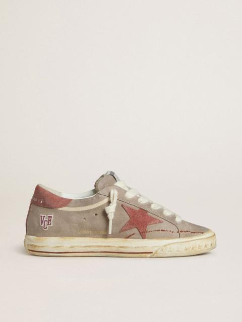 Golden Goose Men's Super-Star LTD in gray suede with red waxed suede star and heel tab