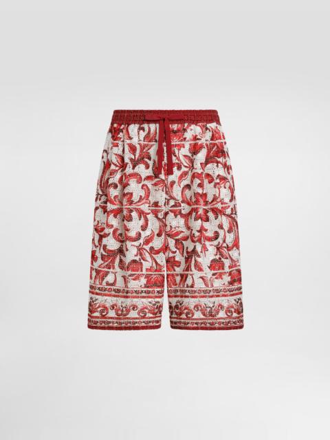 Dolce & Gabbana Majolica-print broderie anglaise lace vanity bermuda shorts