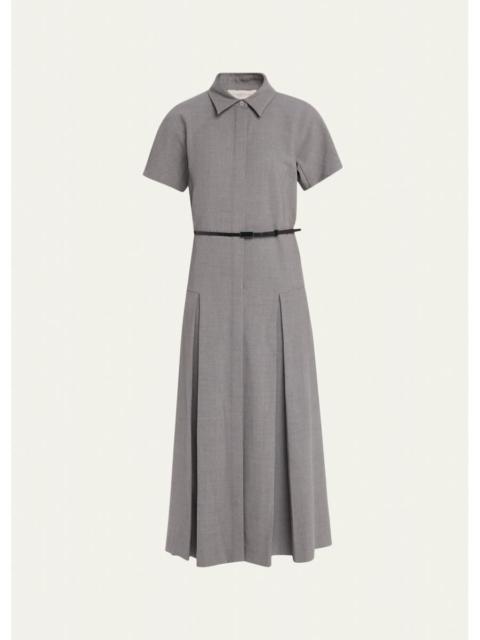 Lafayette 148 New York Pleated Stretch Wool Midi Shirtdress