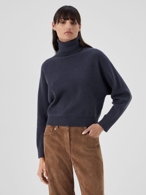 Virgin wool, cashmere and silk English rib turtleneck sweater