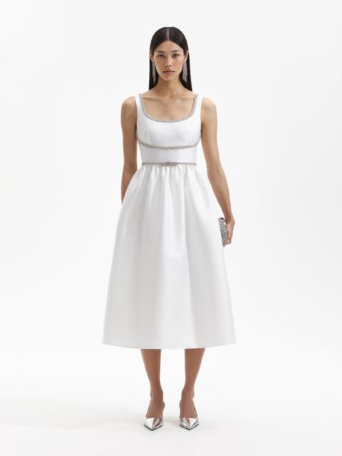 White Taffeta A Line Midi Dress