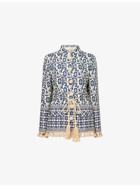 Floral-Pattern Tasselled Canvas Jacket