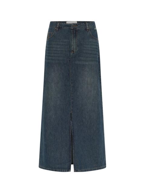 ONE TEASPOON Denim Low Waist Column Skirt - Used Blue
