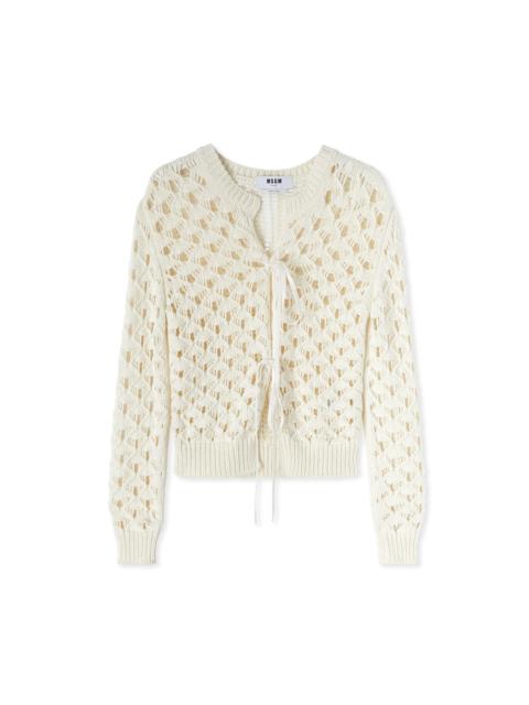 MSGM Crochet cotton crewneck cardigan