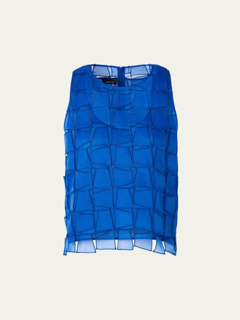 AKRIS Embroidered Organza Sleeveless Blouse