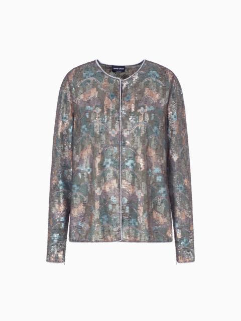 EMBROIDERED SILK AND TULLE SHIRT JACKET