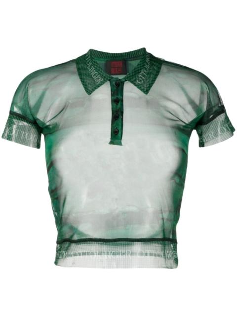 OTTOLINGER logo-print neckline sheer polo top