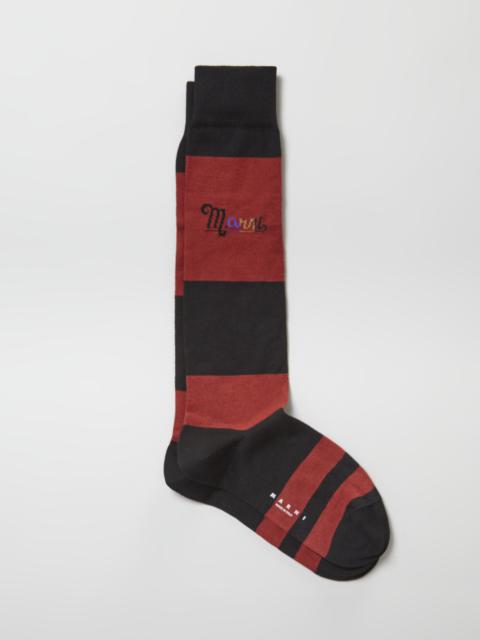 Marni BLACK AND RED STRIPED COTTON RAINBOW LOGO INTARSIA SOCK