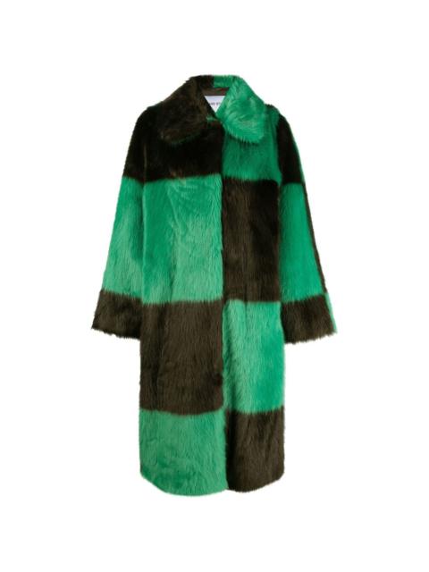 checked faux-fur coat
