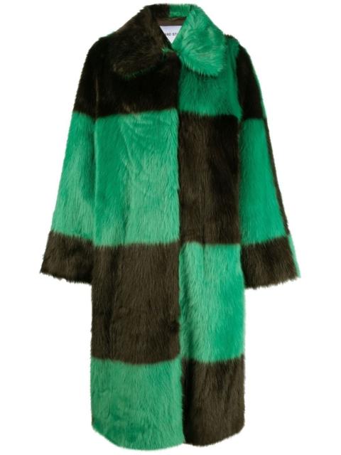 STAND STUDIO checked faux-fur coat