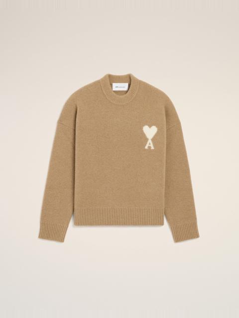 AMI Paris BEIGE CREWNECK ALPACA SWEATER WITH AMI DE COEUR