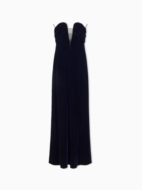 GIORGIO ARMANI LONG BUSTIER DRESS IN SILK VELVET WITH ILLUSION TULLE